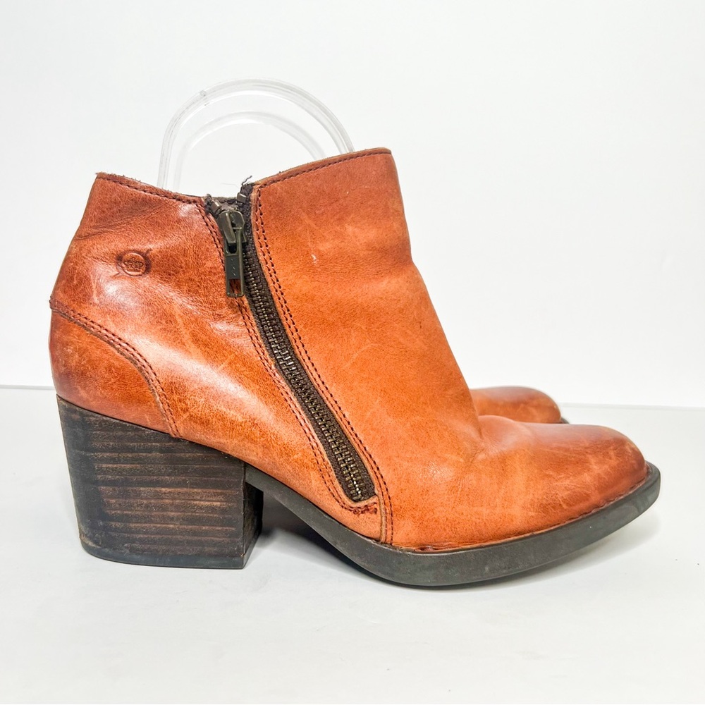 Born Rowell Ankle Booties Cognac Leather Tan Size 7.5 Fleece Lined